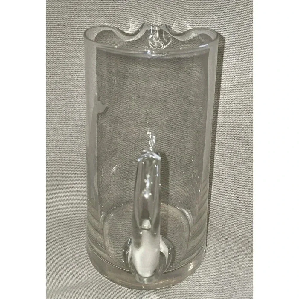 Doberman Pincher Etched Glass Pitcher With Handle Dog‎ Puppy 8 Inch Tall